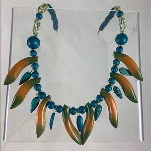 Wood Banana Turquoise Bead Necklace